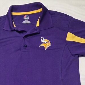 Majestic Mens Minnesota Vikings Polo Shirt Purple Yellow Cool Base Small NFL